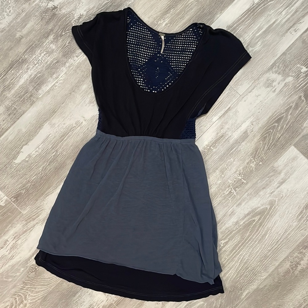 Free People Navy Blue Crochet Layered Sleeveless Mini Dress XS